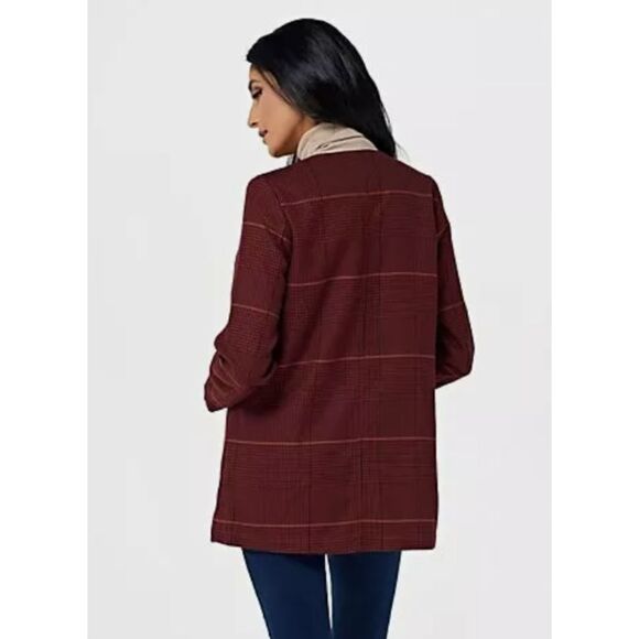 Laurie Felt Zoe Plaid Knit Fringe Trim Button Front Wrap Clueless Preppy Coat S - Picture 12 of 12